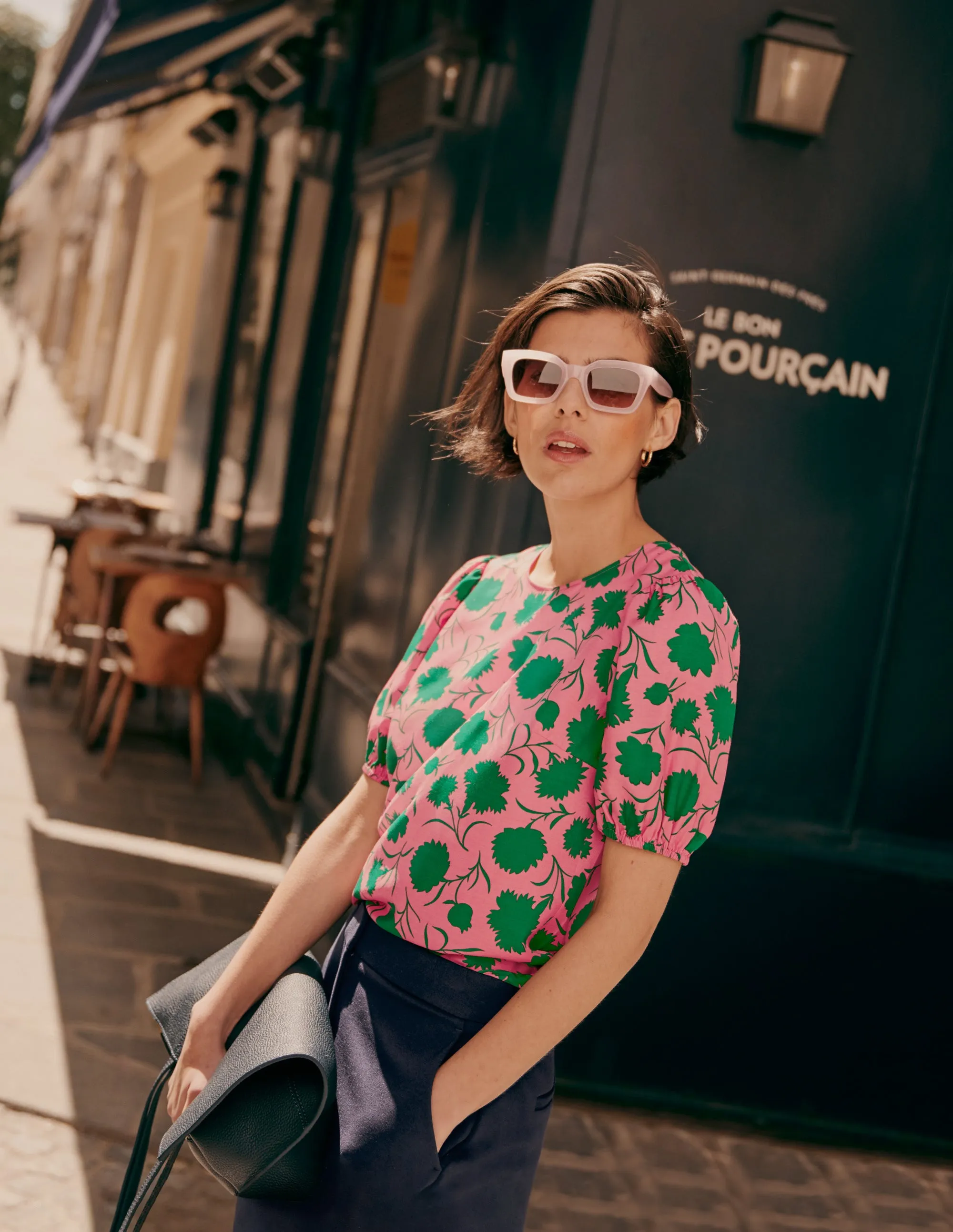 Adriana Puff Sleeve Top-Pink Lemonade, Leafy Bud
