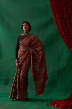 Apsara' Kalamkari with Zari Pure Banarasi Silk Saree