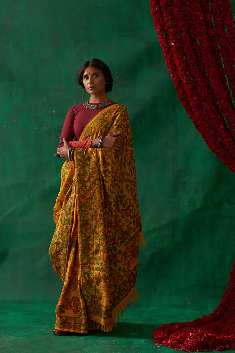 Bahuli' Kalamkari Pure Kanjivaram Silk Saree