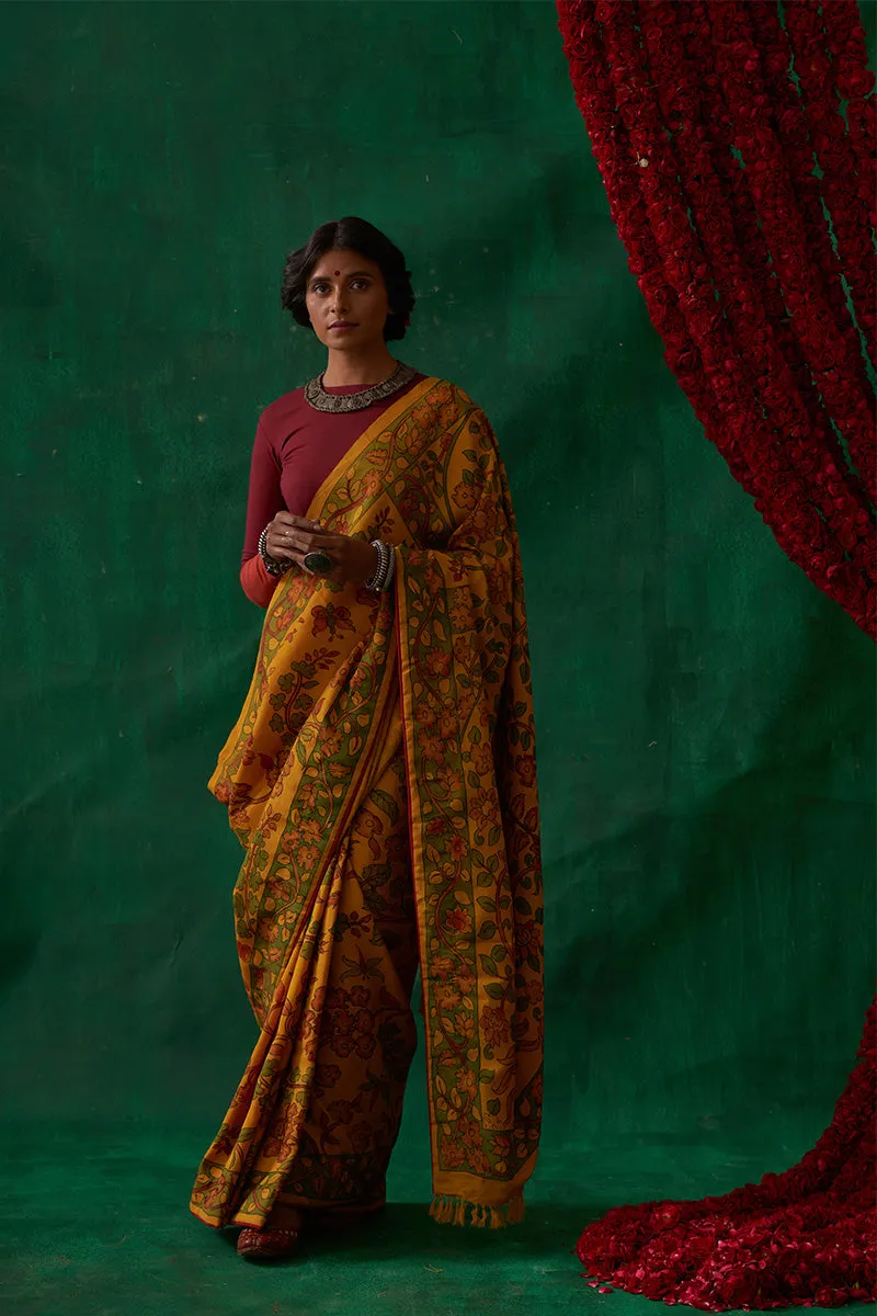 Bahuli' Kalamkari Pure Kanjivaram Silk Saree