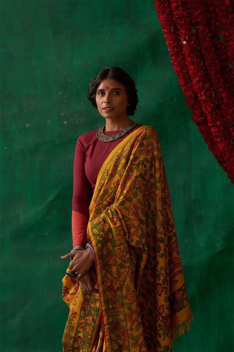 Bahuli' Kalamkari Pure Kanjivaram Silk Saree