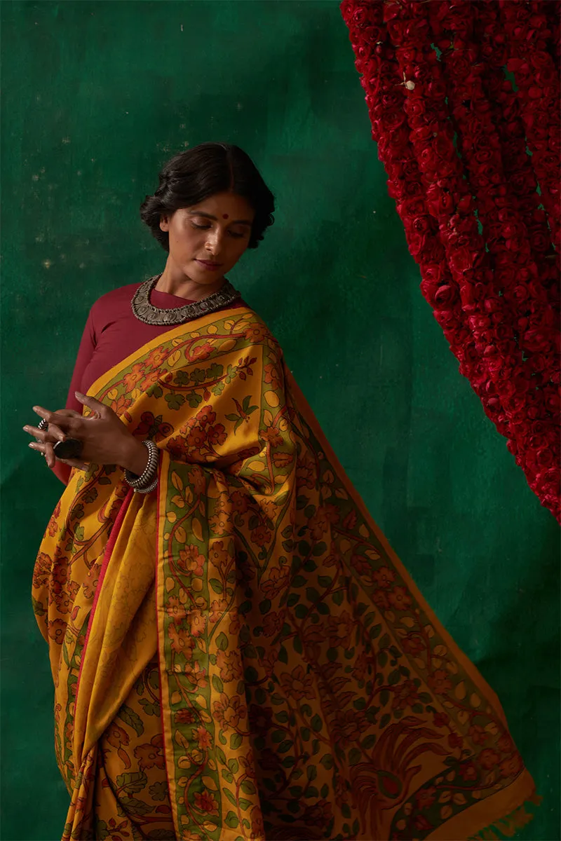 Bahuli' Kalamkari Pure Kanjivaram Silk Saree