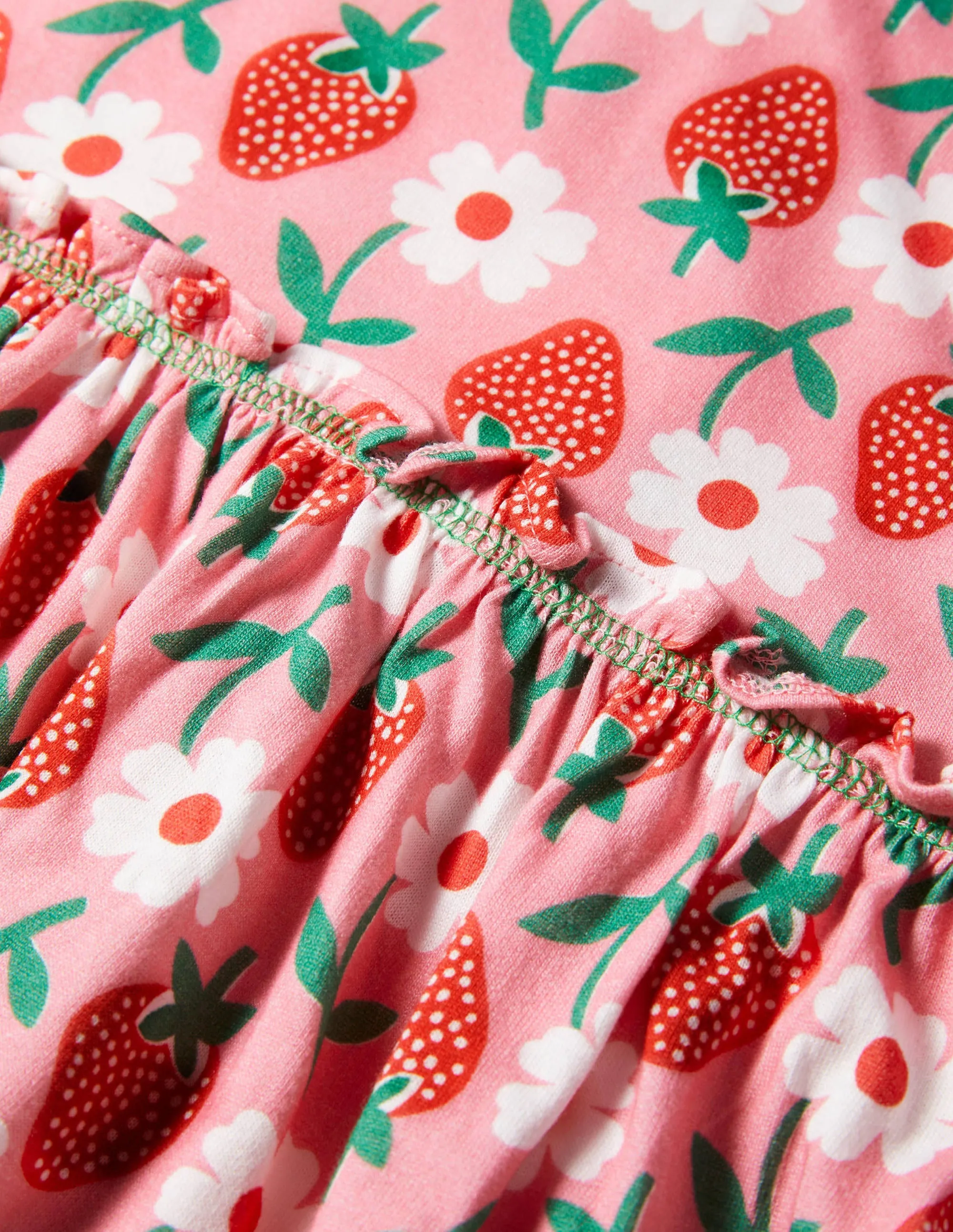 Frill Detail Jersey Dress-Pink Lemonade Strawberry Stamp