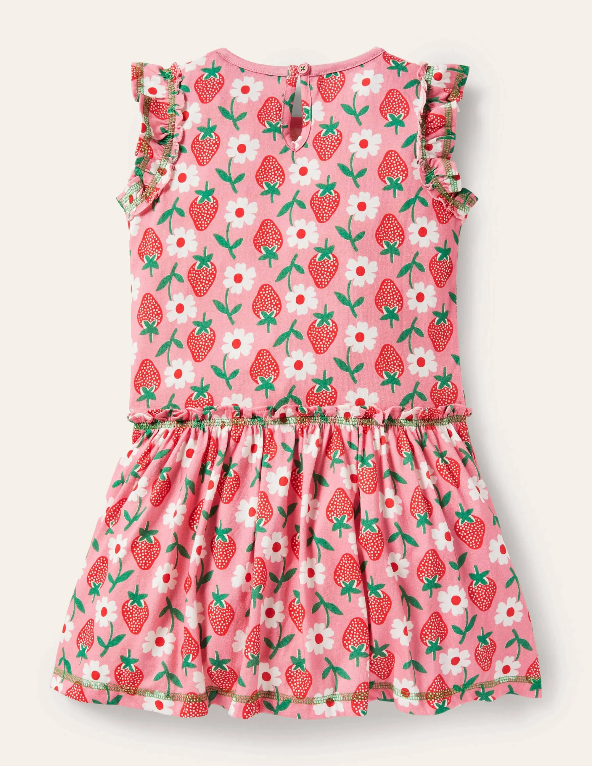 Frill Detail Jersey Dress-Pink Lemonade Strawberry Stamp