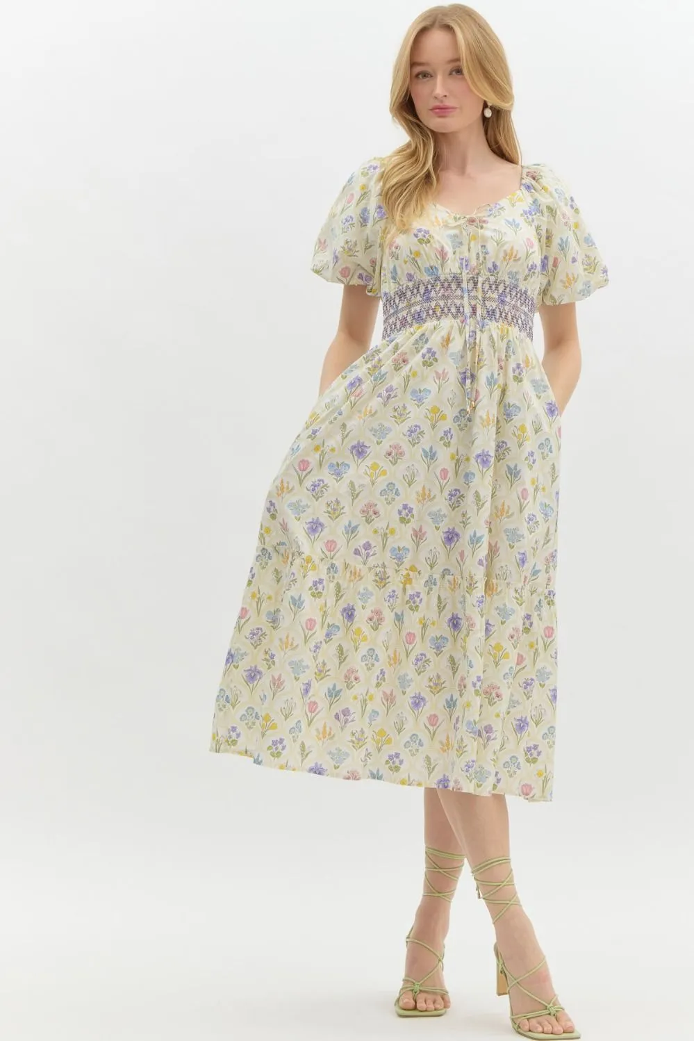 Green Tea Vintage Floral Midi Dress