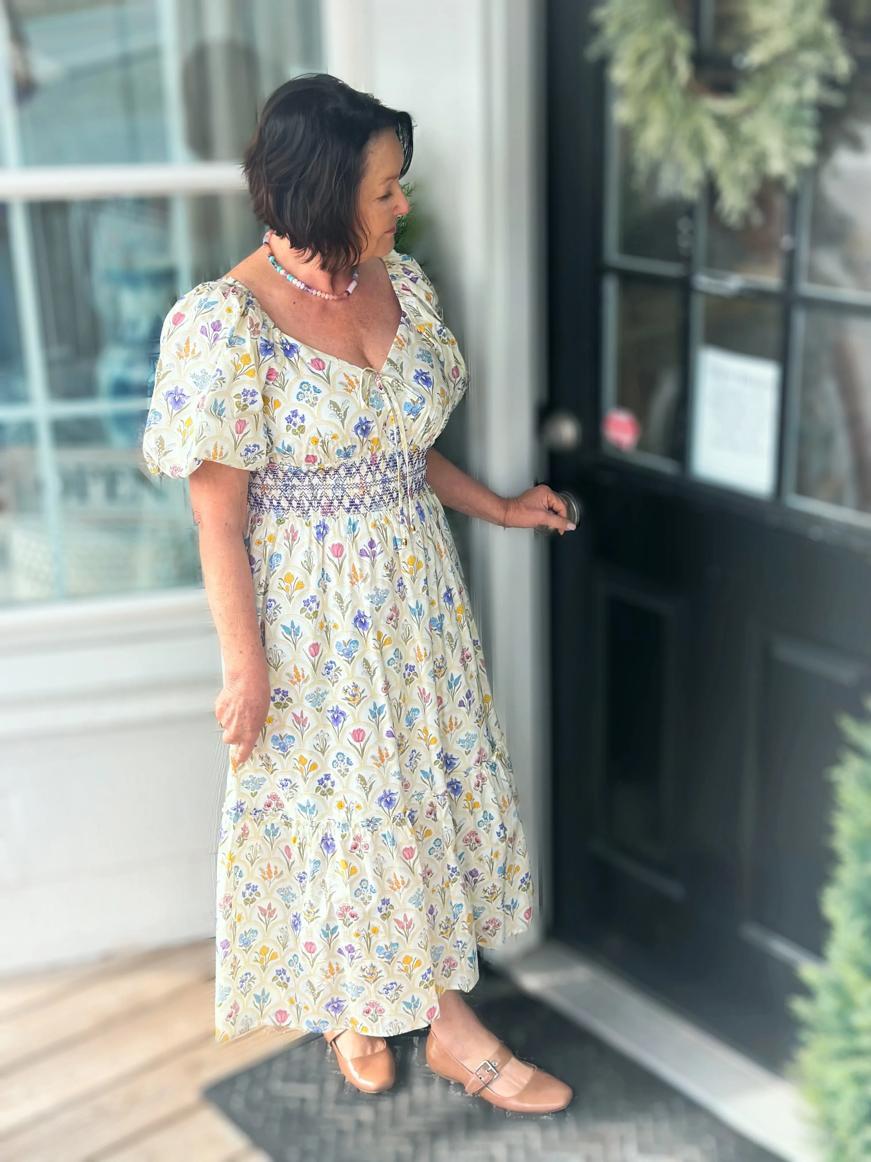 Green Tea Vintage Floral Midi Dress