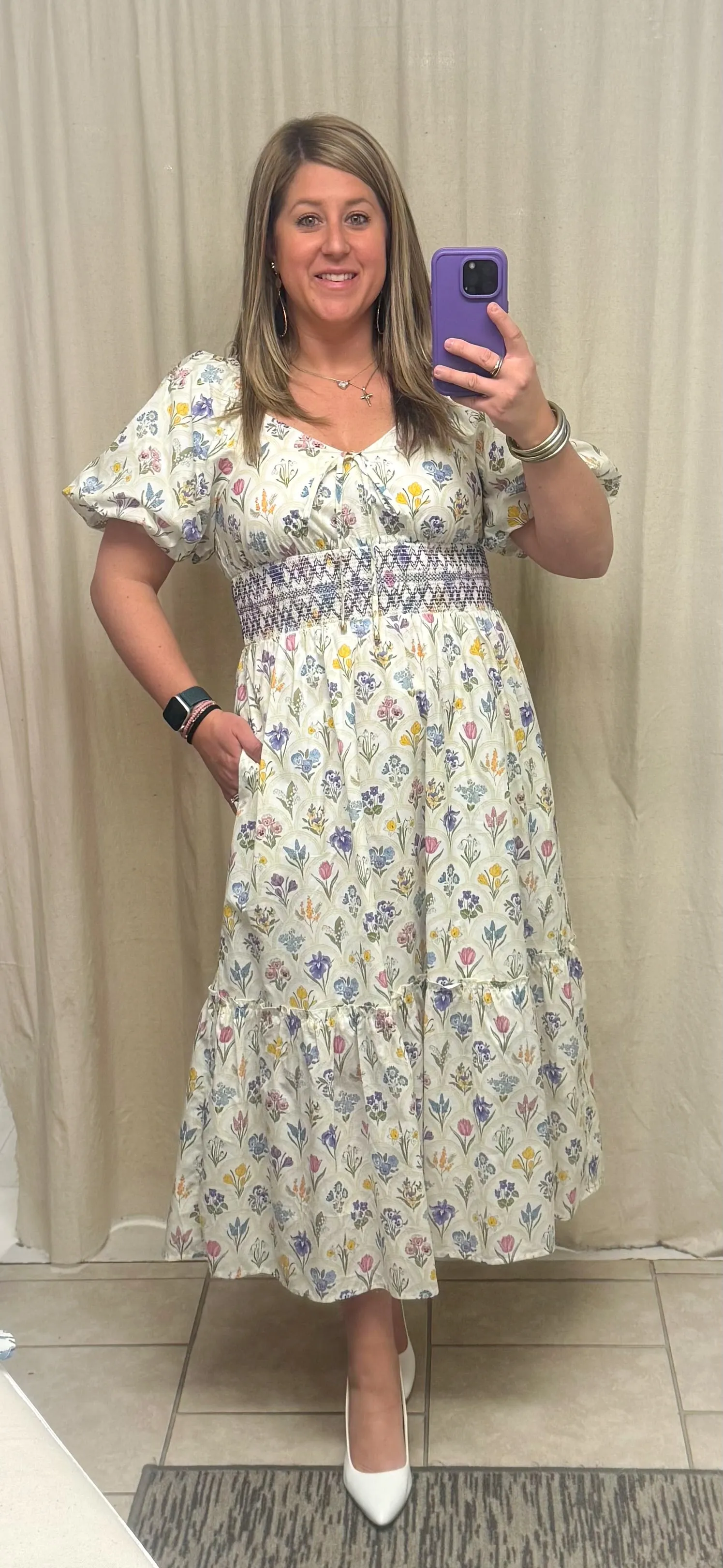 Green Tea Vintage Floral Midi Dress