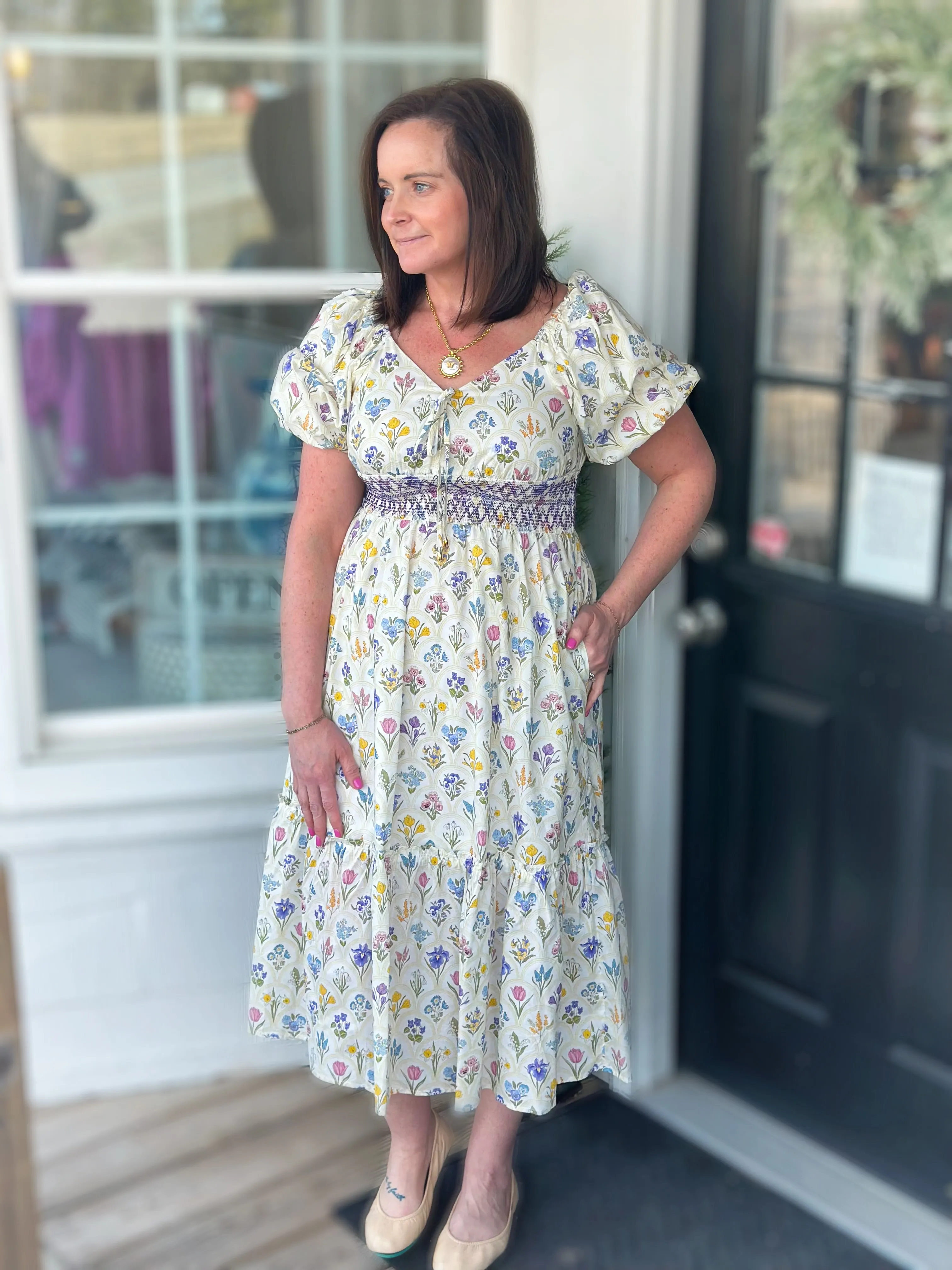 Green Tea Vintage Floral Midi Dress