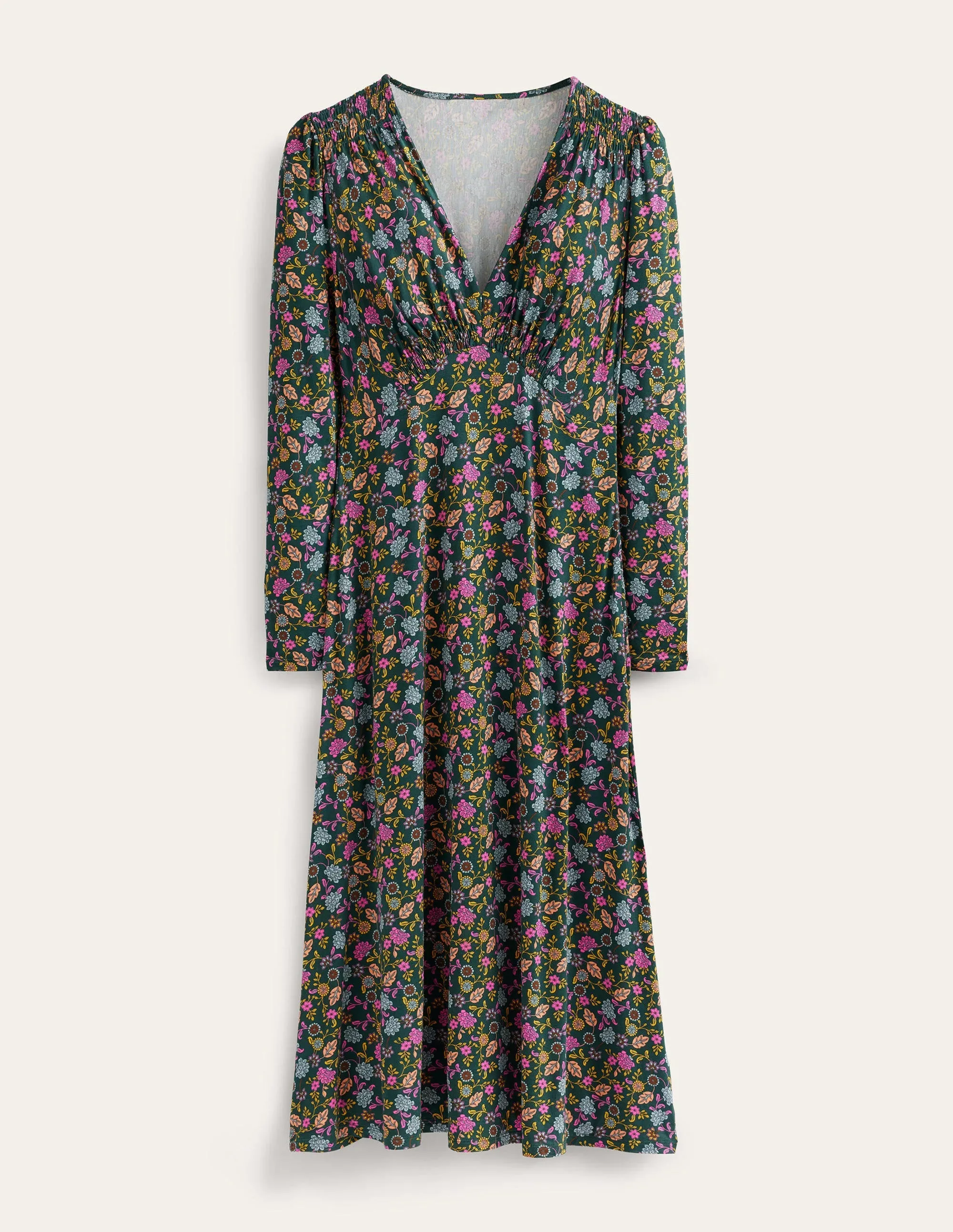 Jersey Midi Tea Dress-Chatsworth Green, Lotus Petal