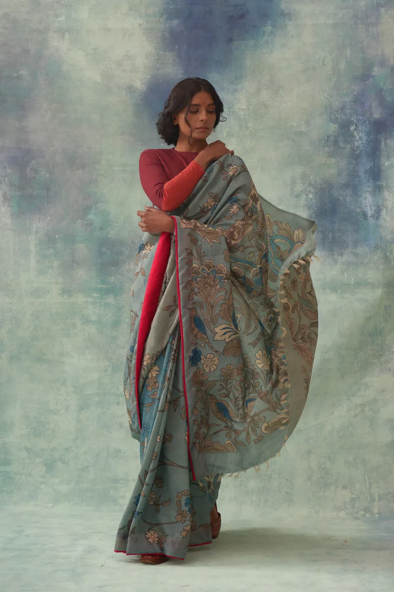 Kaumudi' Kalamkari Pure Kanjivaram Silk Saree