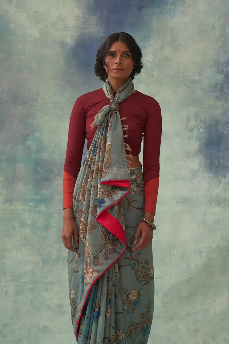 Kaumudi' Kalamkari Pure Kanjivaram Silk Saree