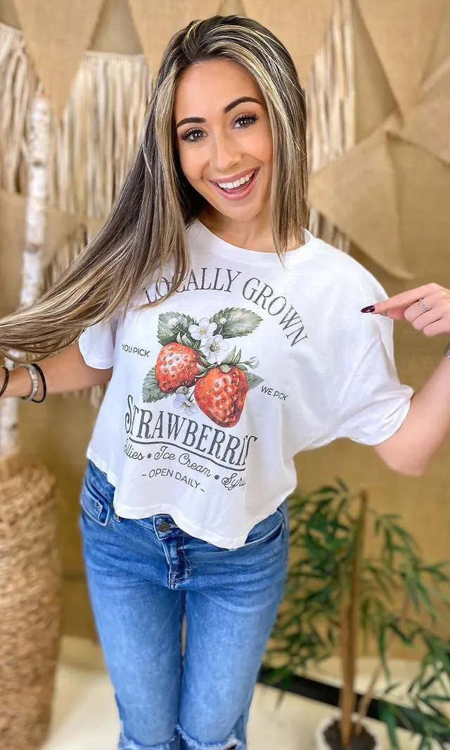 Locally Grown Fruit Graphic Crop Top - Strawberries