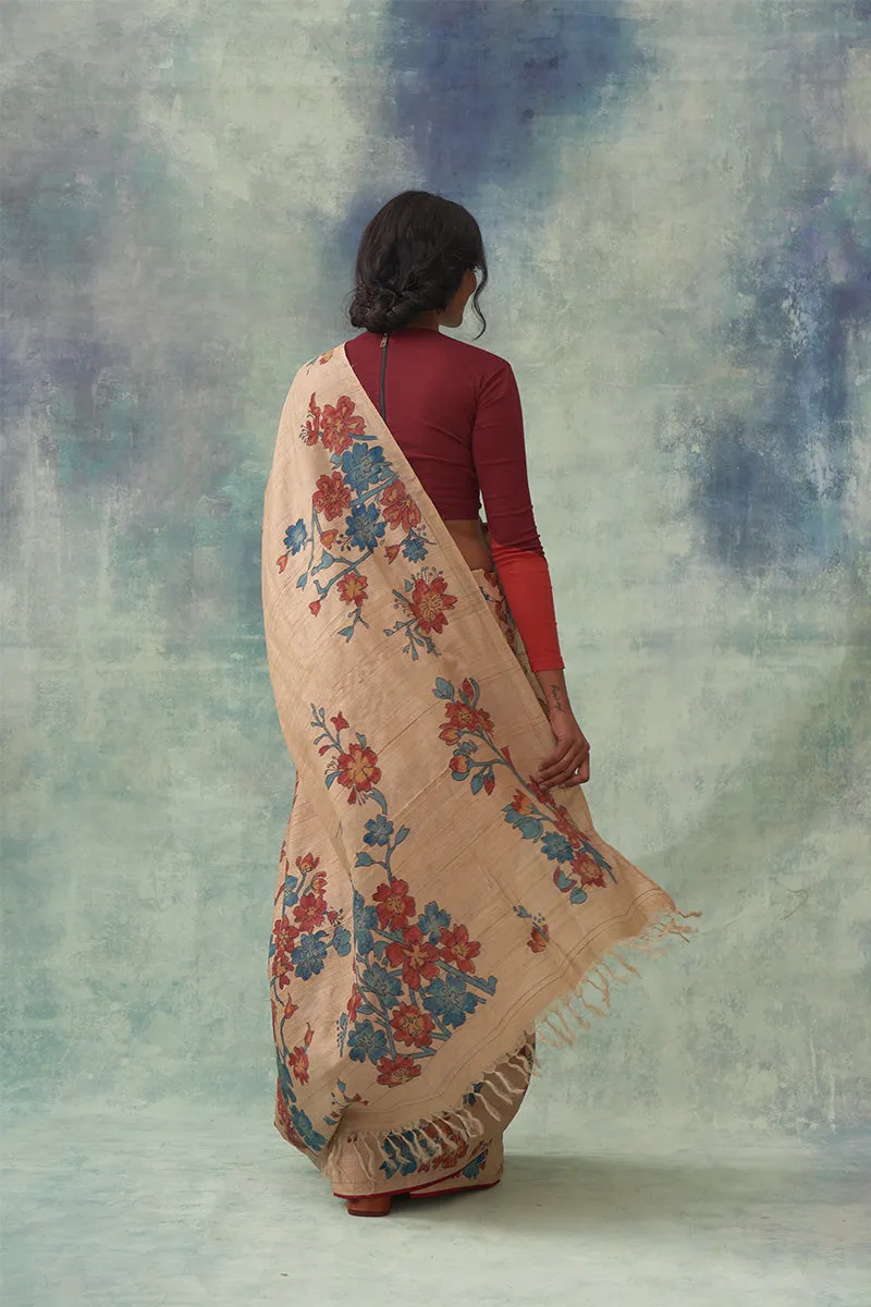 Manini' Kalamkari Pure Tussar Silk Saree