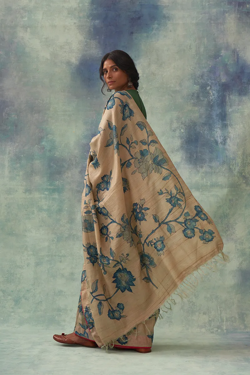 Mudita' Kalamkari Pure Tussar Silk Saree