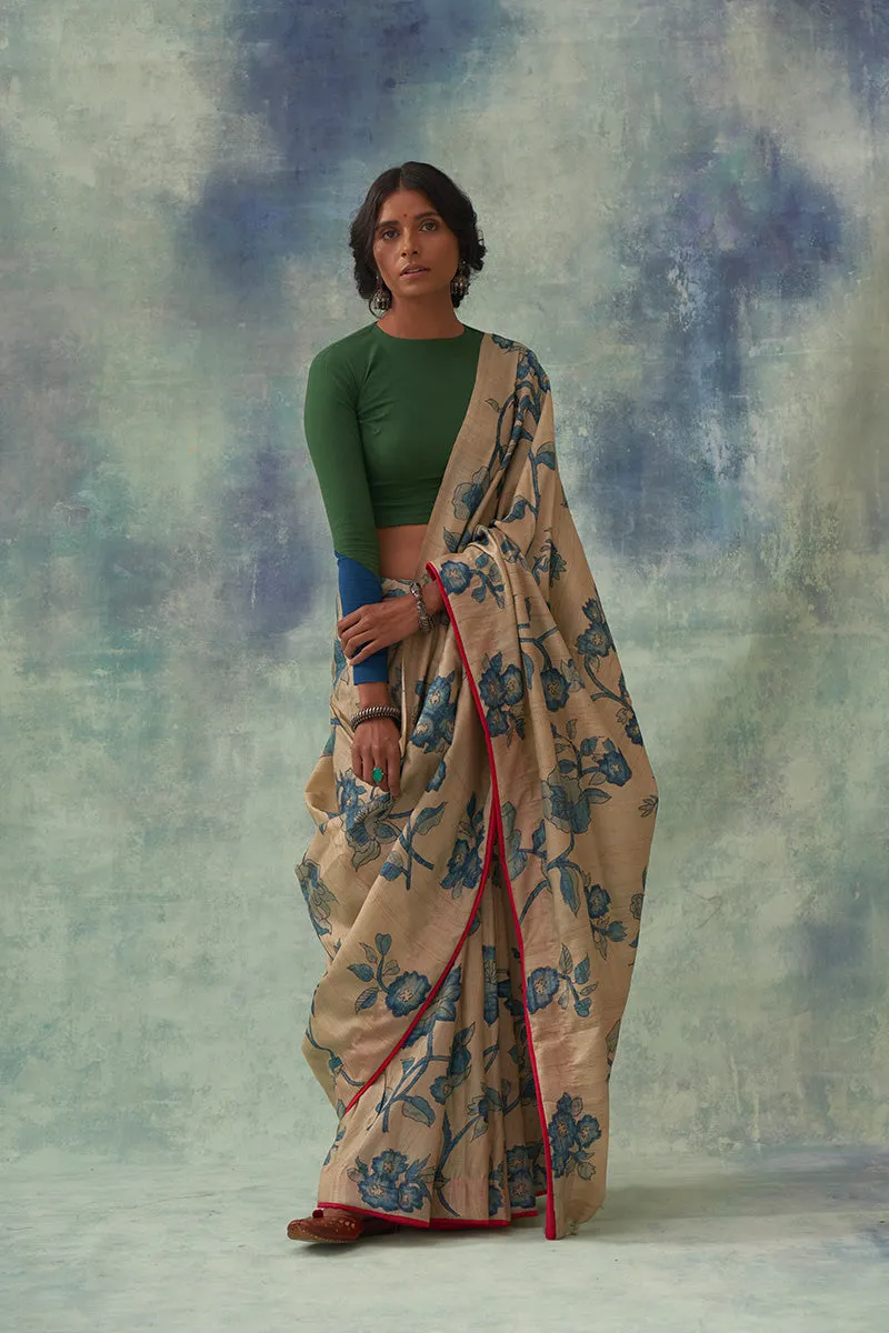 Mudita' Kalamkari Pure Tussar Silk Saree