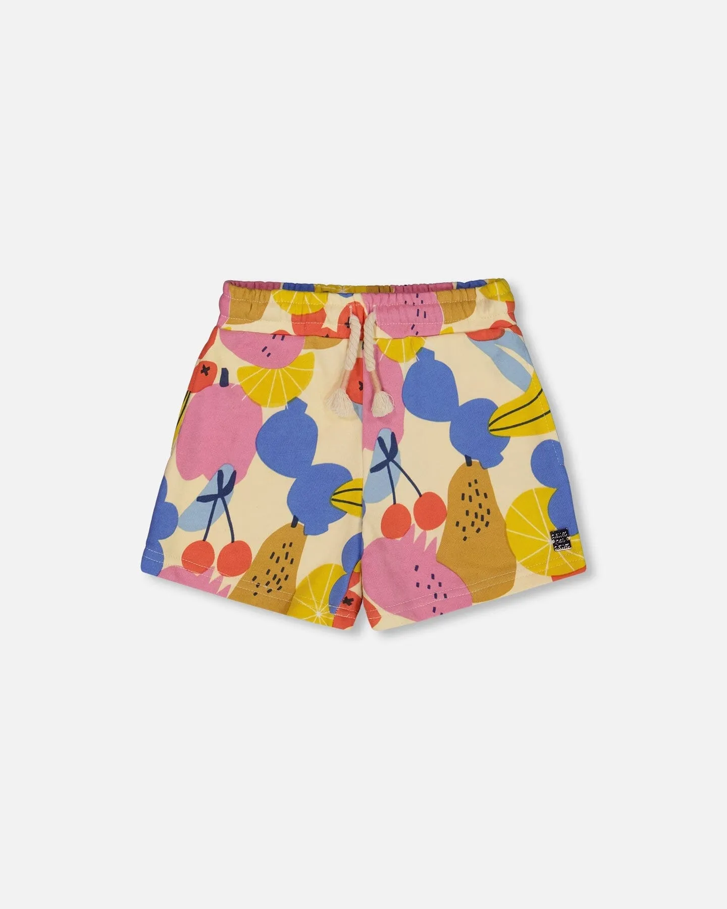 Printed French Terry Short Fruits On Yellow Background