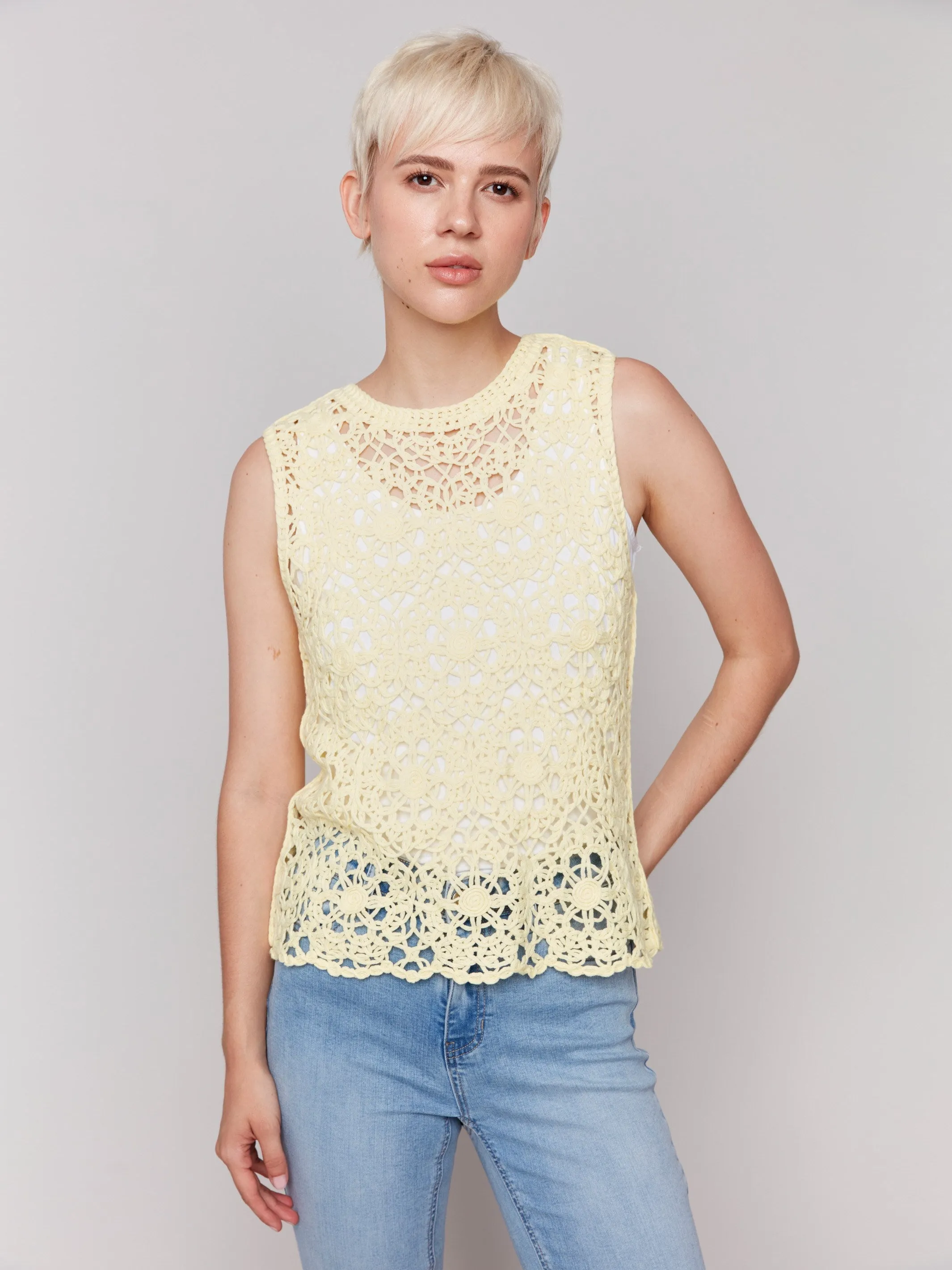 Sleeveless Floral Crochet Top - Lemonade