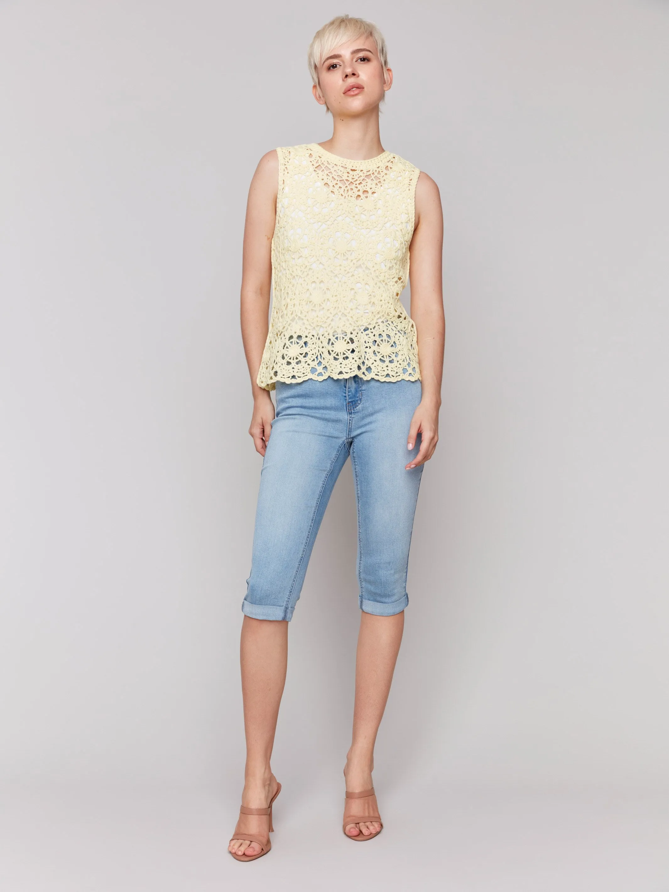 Sleeveless Floral Crochet Top - Lemonade