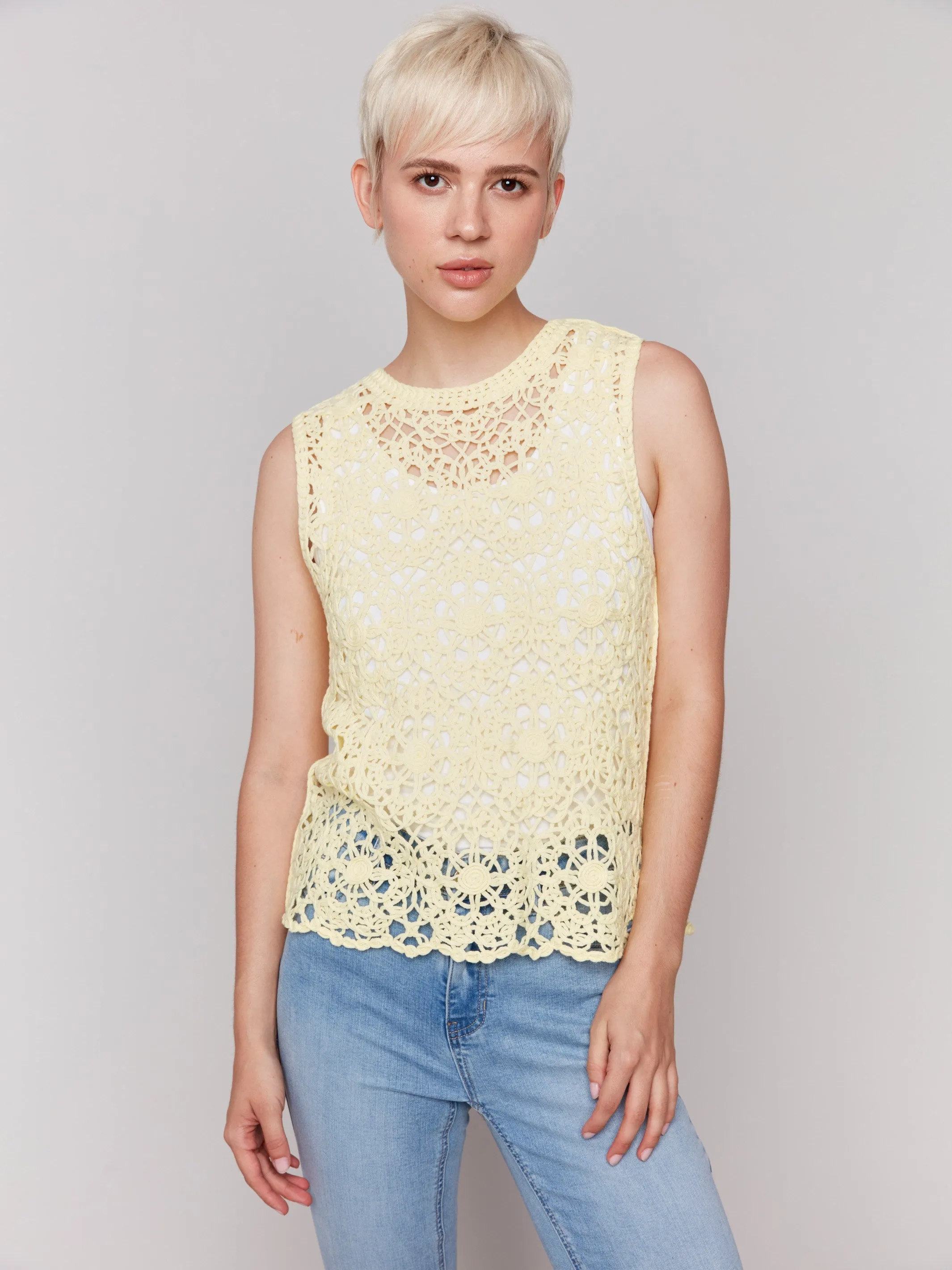 Sleeveless Floral Crochet Top - Lemonade