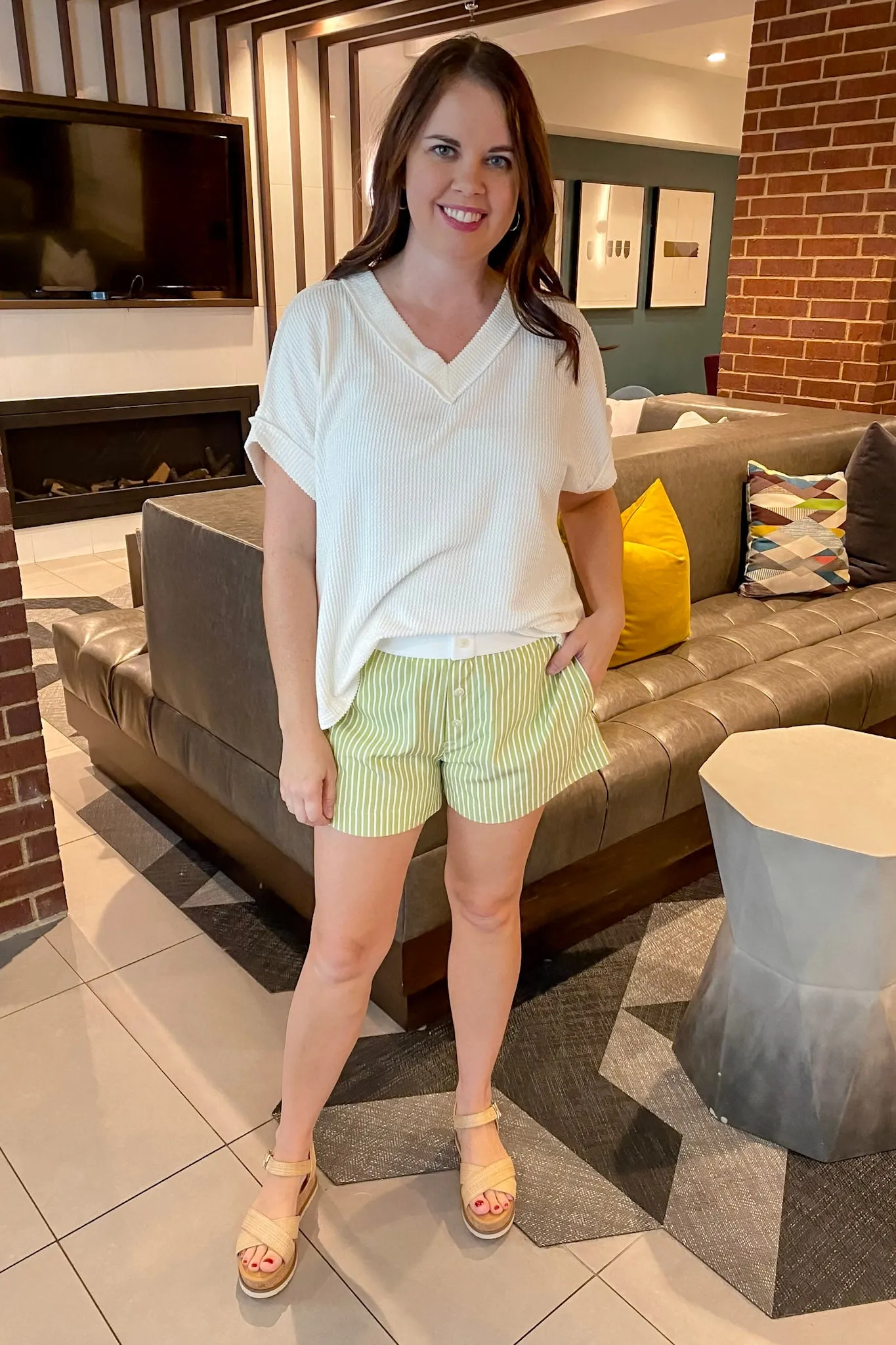 Spill The Green Tea Striped Shorts
