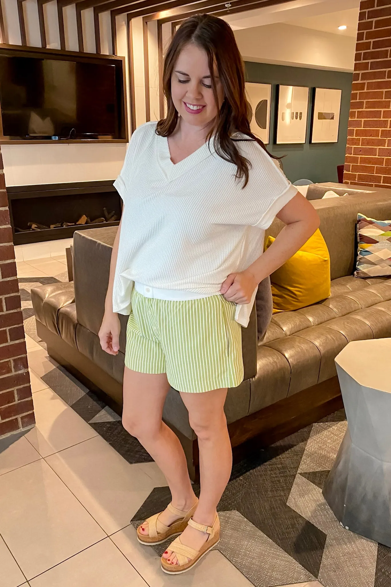Spill The Green Tea Striped Shorts