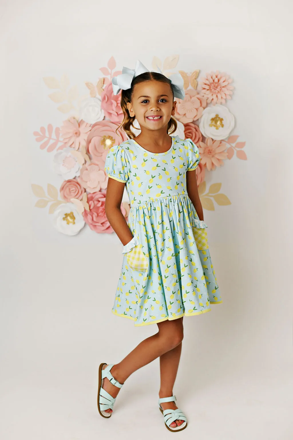 Swoon Baby Lemonade Peony Bow Pocket Dress
